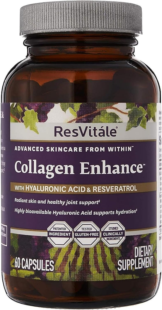 ResVitále Collagen Enhance - Beauty Supplement with Hyaluronic Acid & Resveratrol - 60 Capsules