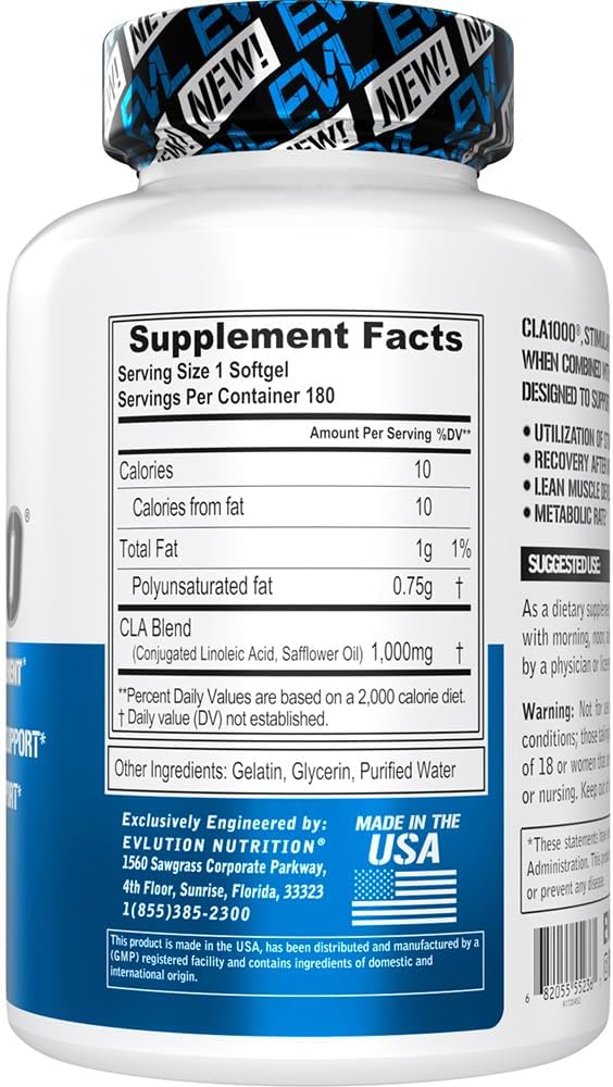 EVL Evlution Nutrition - Conjugated Linoleic Acid CLA Pills - CLA 1000mg  - Both Sizes