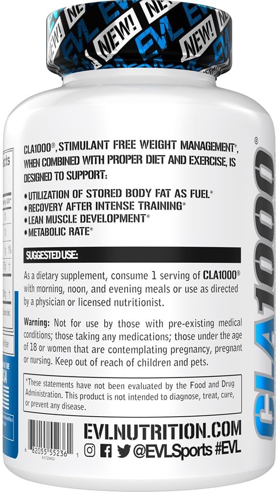 EVL Evlution Nutrition - Conjugated Linoleic Acid CLA Pills - CLA 1000mg  - Both Sizes