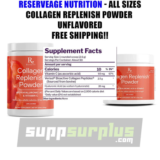 Reserveage Beauty, Collagen Replenish Powder with Hyaluronic Acid & Vitamin C, for Radiant Skin, Cellulite Reduction & Hair Strength, 8.25 Oz, Unflavored