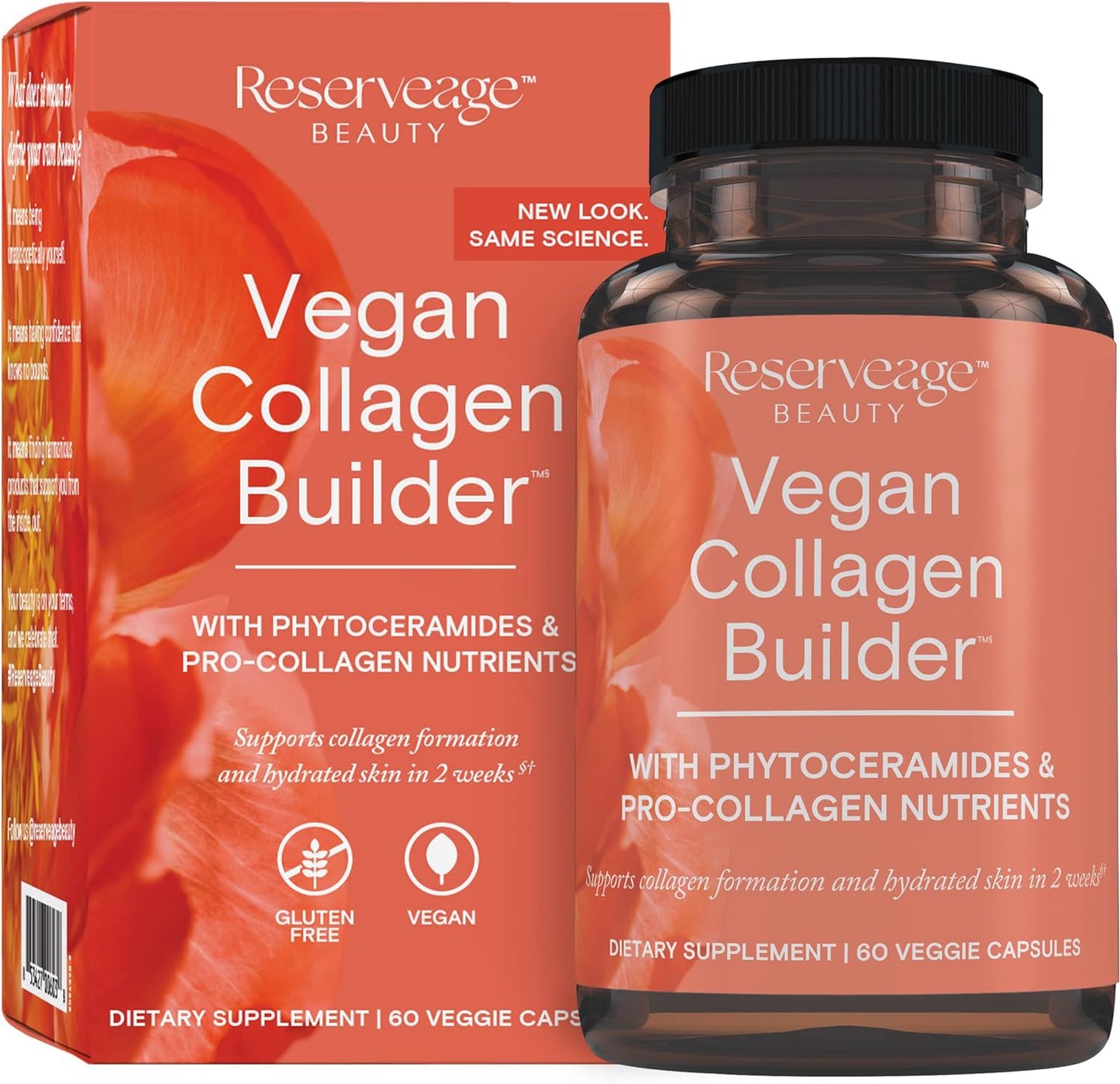 Reserveage Beauty, Vegan Collagen Builder, Plant-Based Collagen Booster for Glowing Skin, Vitamin C Supplement for Hydrated Skin, White Tea and Bamboo Extracts, Gluten Free, 60 Capsules